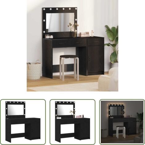 vidaXL Tavolo da trucco con luci LED -  Tavolo da Trucco 2 pcs Nero 40 x 41 x 75 cm Legno multistrato