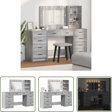 vidaXL Tavolo da trucco con specchio -  Tavolo da Trucco 3 pcs Grigio Sonoma Legno multistrato