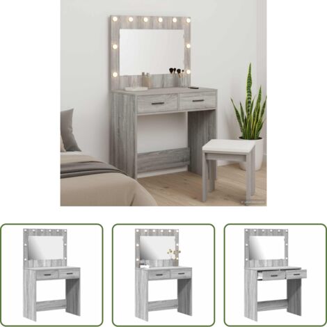 vidaXL Tavolo da trucco con specchio -  Tavolo da Trucco con cassetto Grigio Sonoma 78,5 x 41 x 135 cm