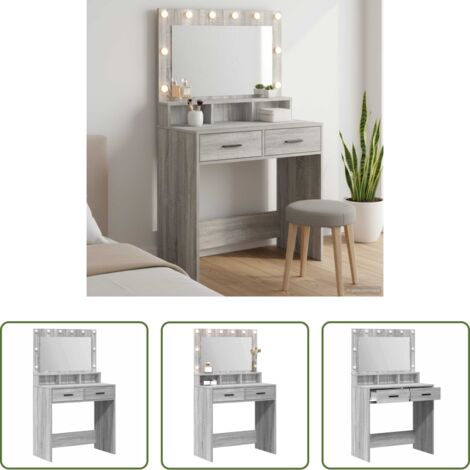 vidaXL Tavolo da trucco con specchio -  Tavolo da Trucco con cassetto Grigio Sonoma 79 x 41 x 135 cm