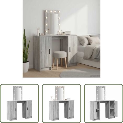 vidaXL Tavolo da trucco con specchio -  Tavolo da Trucco Grigio 102 x 33 x 135 cm Legno multistrato