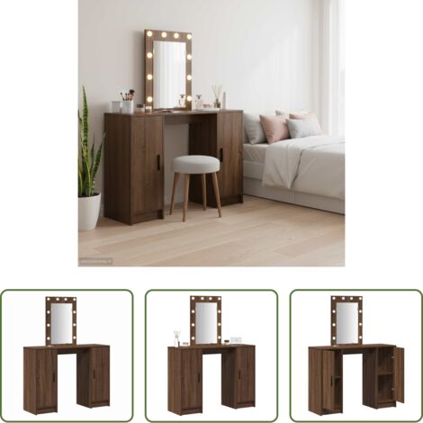 vidaXL Tavolo da trucco con specchio -  Tavolo da Trucco Marrone 102 x 33 x 135 cm Legno multistrato