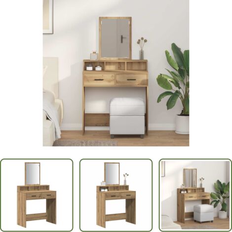 vidaXL Tavolo da trucco con specchio -  Tavolo da Trucco Rovere artigianale 79 x 41 x 140 cm