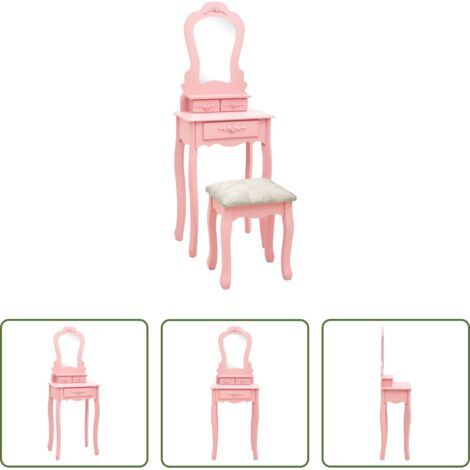 vidaXL Tavolo da trucco in legno paulownia -  Tavolo da Trucco con Sgabello Rosa 50x59x136 cm Legno Paulownia