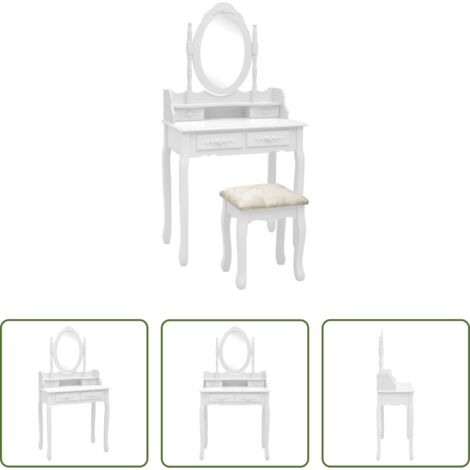 vidaXL Tavolo da trucco in legno -  Tavolo da Trucco e Sgabello Bianco 75x69x140 cm Legno Paulownia