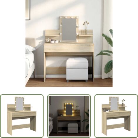 vidaXL Tavolo da trucco -  Toeletta con LED Rovere Sonoma 100x40x130 cm