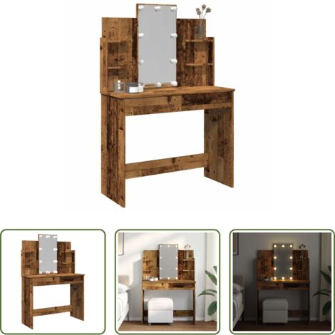 vidaXL Tavolo da trucco -  Toeletta con Luci LED Legno Antico 96x40x142 cm