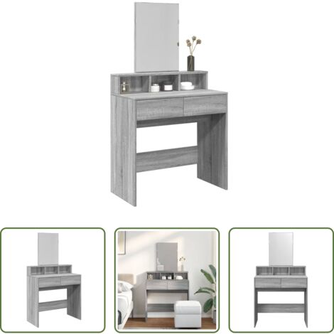 vidaXL Tavolo da trucco -  Toeletta con Specchio Grigio Sonoma 80x41x144,5 cm