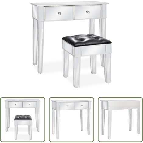 vidaXL Tavolo da trucco -  Toletta con Sgabello in MDF e Vetro