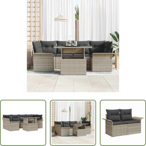 vidaXL Tavolo esterno -  Set Divano da Giardino 7 pcs Grigio chiaro Poly Rattan