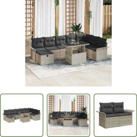 vidaXL Tavolo esterno -  Set Divano da Giardino 9 pcs Grigio chiaro Poly Rattan