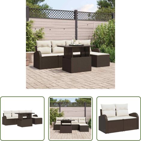 vidaXL Tavolo esterno -  Set Divano da Giardino con cuscino 6 pcs Marrone Poly Rattan