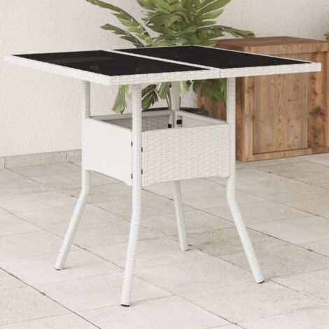 vidaXL Tavolo Giardino con Piano Vetro Bianco 80x80x75 cm Polyrattan