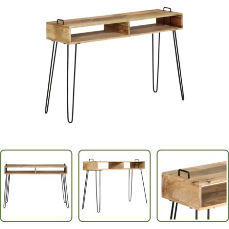 vidaXL Tavolo in acciaio -  Tavolo Consolle in Legno Massello di Mango 115x35x76 cm