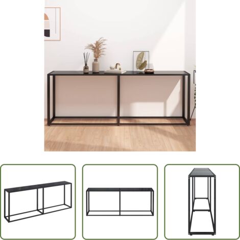 vidaXL Tavolo in acciaio -  Tavolo Consolle Nero 200x35x75,5 cm in Vetro Temperato