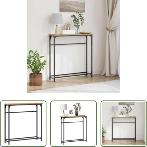 vidaXL Tavolo in acciaio -  Tavolo consolle Rovere artigianale 75 x 19,5 x 75 cm