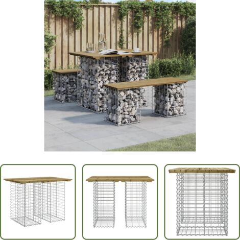 vidaXL Tavolo in legno impregnato -  Tavolo da giardino in gabbione design 100x70x72 cm in legno di pino impregnato