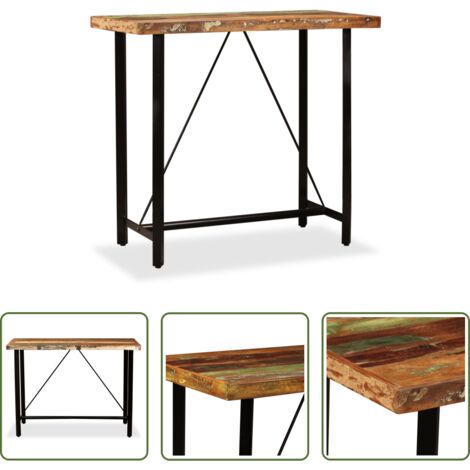 vidaXL Tavolo in legno massello -  Tavolino da Bar in Legno Massello di Recupero 120x60x107 cm