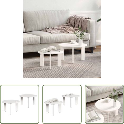 vidaXL Tavolo in legno massello -  Tavolino da salotto 2 pcs Bianco Legno massello di pino