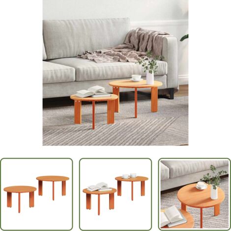 vidaXL Tavolo in legno massello -  Tavolino da salotto 2 pcs Marrone cerato Legno massello di pino
