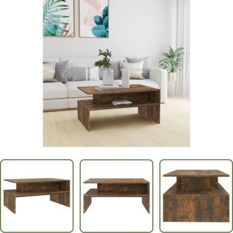 vidaXL Tavolo in legno multistrato -  Tavolino da Salotto Rovere Fumo 90x60x42,5 cm Legno Multistrato