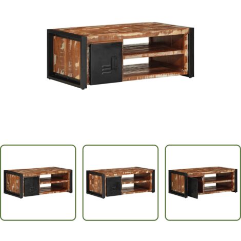 vidaXL Tavolo in legno riciclato -  Tavolino Salotto Multicolore 90x50x36cm Legno Massello Recupero