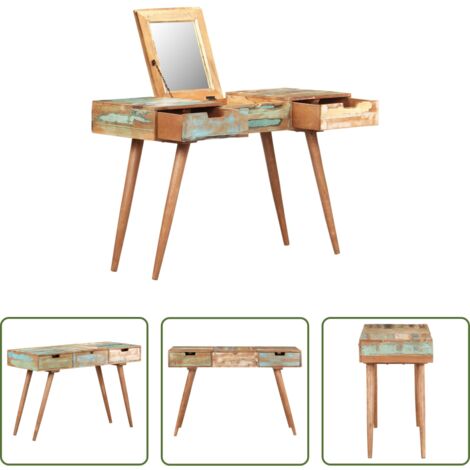vidaXL Tavolo in legno riciclato -  Tavolo da Trucco con Specchio 112x45x76 cm Massello di Recupero