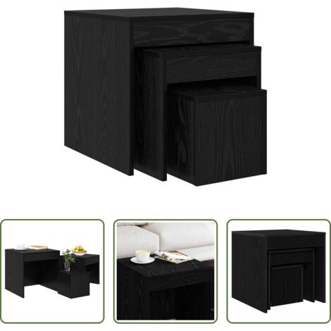 vidaXL Tavolo in legno -  Tavolino da salotto 3 pcs Rovere Nero Legno multistrato