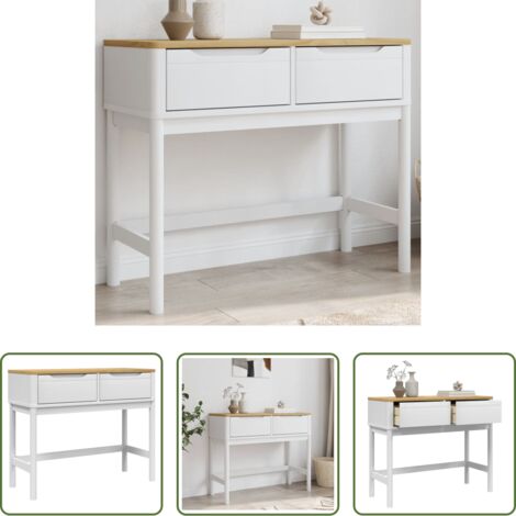 vidaXL Tavolo in legno -  Tavolo Consolle FLORO Bianco 89,5x36,5x73cm Legno Massello Pino