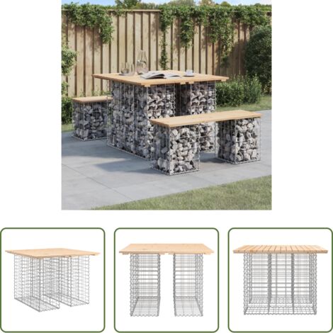 vidaXL Tavolo in legno -  Tavolo da giardino in gabbione design 100x102x72 cm in legno massello di pino