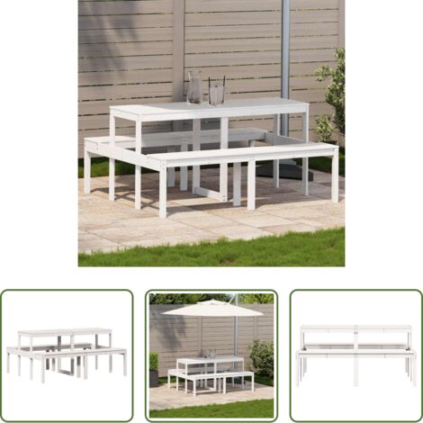 vidaXL Tavolo in legno -  Tavolo da Picnic Bianco 160x134x75 cm in Legno Massello di Pino