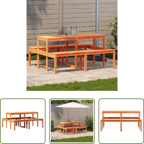 vidaXL Tavolo in legno -  Tavolo da Picnic Marrone Cera 160x134x75 cm Legno Massello Pino