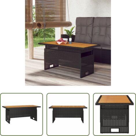 vidaXL Tavolo in legno -  Tavolo Giardino Nero 100x50x43/63cm Massello Acacia Polyrattan
