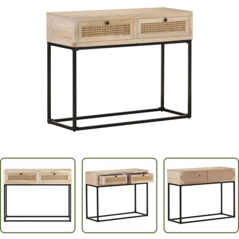 vidaXL Tavolo in mango -  Tavolo Consolle 100x35x76 cm Massello di Mango e Canna Naturale