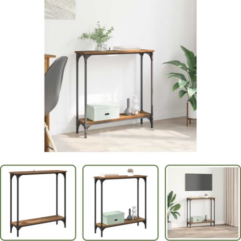 vidaXL Tavolo in metallo -  Tavolo consolle con lo scaffale Legno vecchio 75 x 22,5 x 75 cm