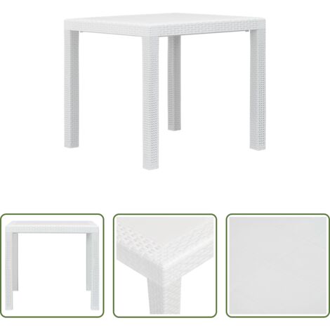 vidaXL Tavolo in plastica resistente -  Tavolo da Giardino Bianco 79x79x72 cm in Plastica Stile Rattan