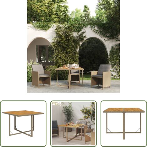 vidaXL Tavolo in rattan -  Tavolo da Giardino Beige 109x107x74 cm in Polyrattan e Acacia