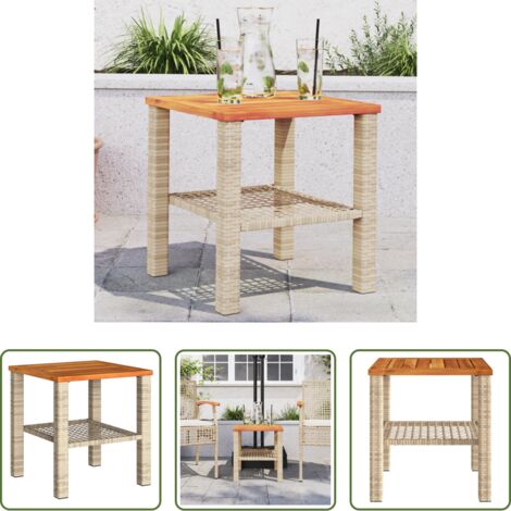 vidaXL Tavolo in rattan - Tavolo da Giardino Beige 40x40x42 cm Polyrattan e Legno Acacia