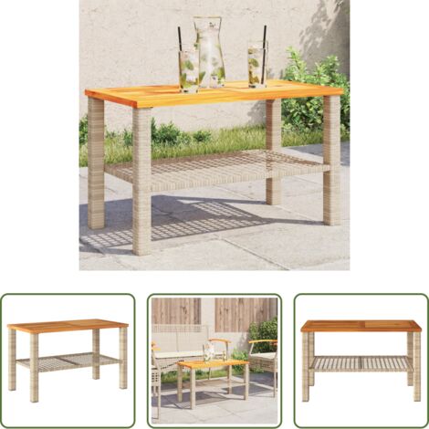 vidaXL Tavolo in rattan - Tavolo da Giardino Beige 70x38x42 cm Polyrattan e Legno Acacia