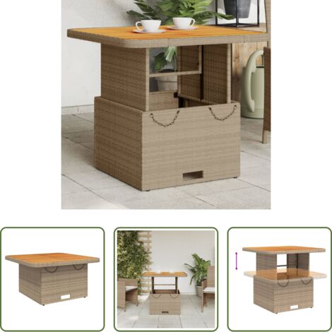 vidaXL Tavolo in rattan - Tavolo da Giardino Beige 80x80x71cm Polyrattan e Legno Acacia