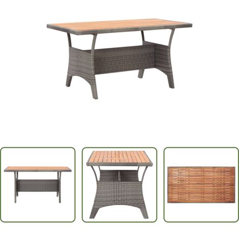 vidaXL Tavolo in rattan -  Tavolo da Giardino Grigio 120x70x66 cm Legno Massello di Acacia
