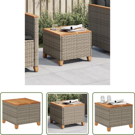 vidaXL Tavolo in rattan -  Tavolo da Giardino Grigio 45x45x37 cm Polyrattan e Legno Acacia