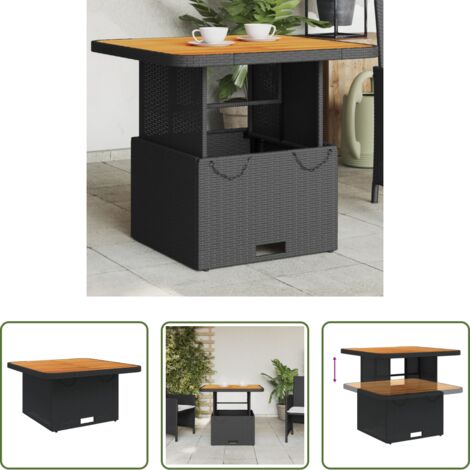 vidaXL Tavolo in rattan -  Tavolo da Giardino Nero 80x80x71cm in Polyrattan e Legno Acacia