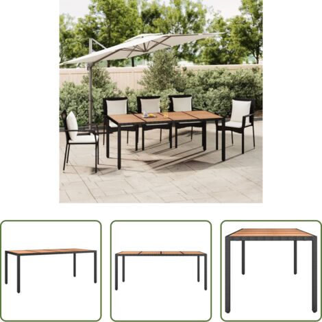 vidaXL Tavolo in rattan -  Tavolo da Giardino Piano Legno Nero Polyrattan Massello Acacia