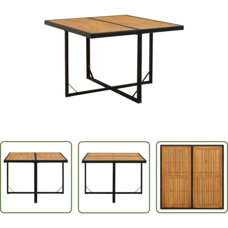 vidaXL Tavolo in rattan -  Tavolo Giardino Nero 109x107x74 cm Polyrattan e Massello Acacia