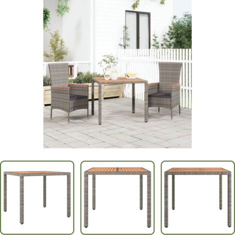 vidaXL Tavolo in rattan -  Tavolo Giardino Piano Legno Grigio Polyrattan e Massello Acacia