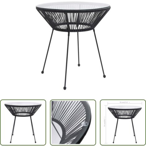 vidaXL Tavolo in vetro -  Tavolo da Pranzo per Giardino Nero Ø70x74 cm in Rattan e Vetro