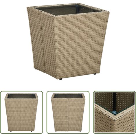 vidaXL Tavolo in vetro temperato -  Tavolino Beige 41,5x41,5x44 cm in Polyrattan e Vetro Temperato