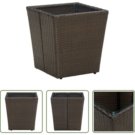 vidaXL Tavolo in vetro temperato -  Tavolino Marrone 41,5x41,5x44cm in Polyrattan e Vetro Temperato