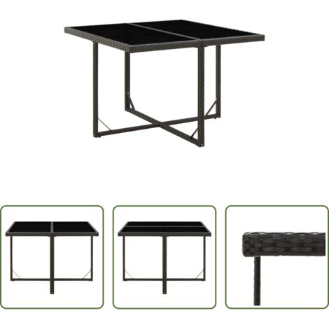 vidaXL Tavolo in vetro temperato -  Tavolo da Giardino Nero 109x107x74 cm in Polyrattan e Vetro